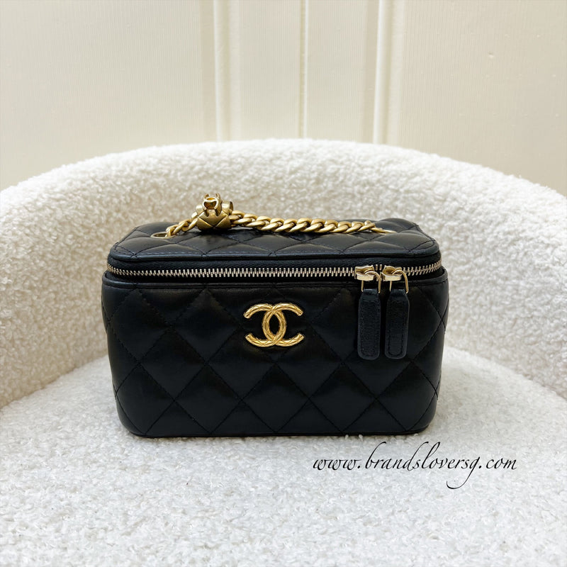 Chanel 22K Adjustable Chain Small Vanity in Black Lambskin and AGHW