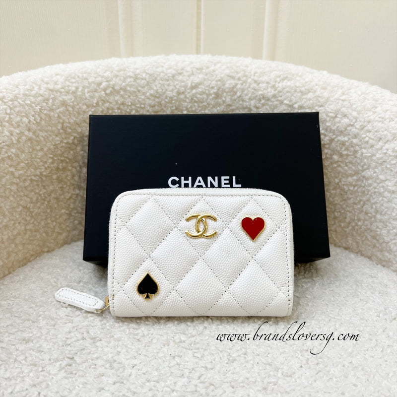 Chanel 23C Zippy Card Holder in White Caviar and GHW