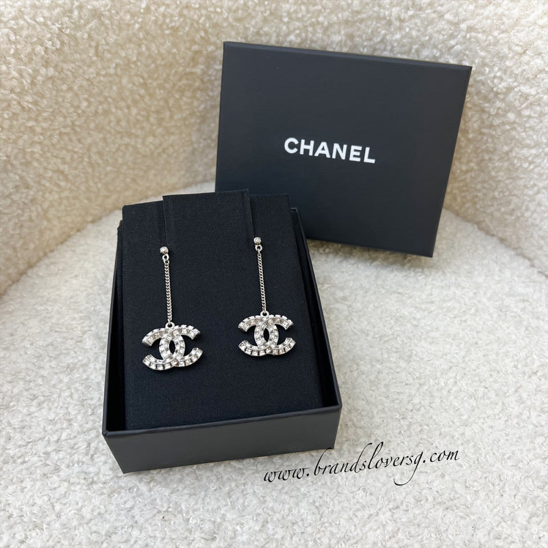 Chanel CC Logo Dangling Earrings studded with Crystals