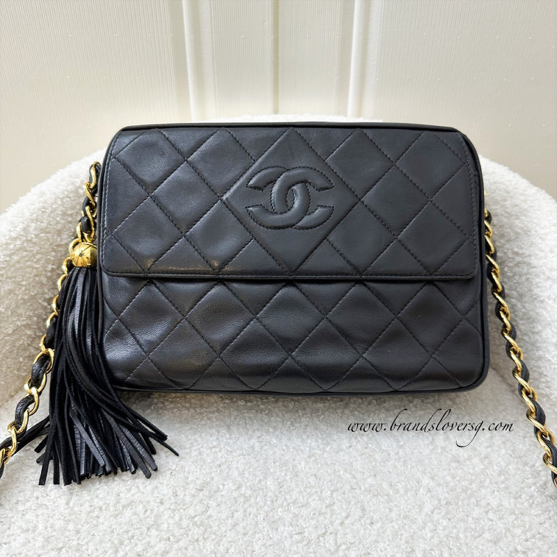 Chanel Vintage Front Flap Camera Bag in Black Lambskin and 24K GHW