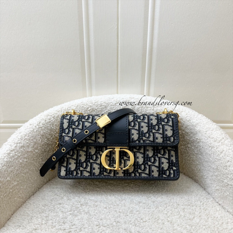 Dior 30 Montaigne East-West Bag with Chain in Dark Blue Oblique Canvas and GHW