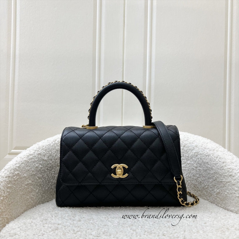 Chanel Small (24cm) Limited Edition Chain Handle Coco Handle Flap in Black Caviar and AGHW (Model: A92990)
