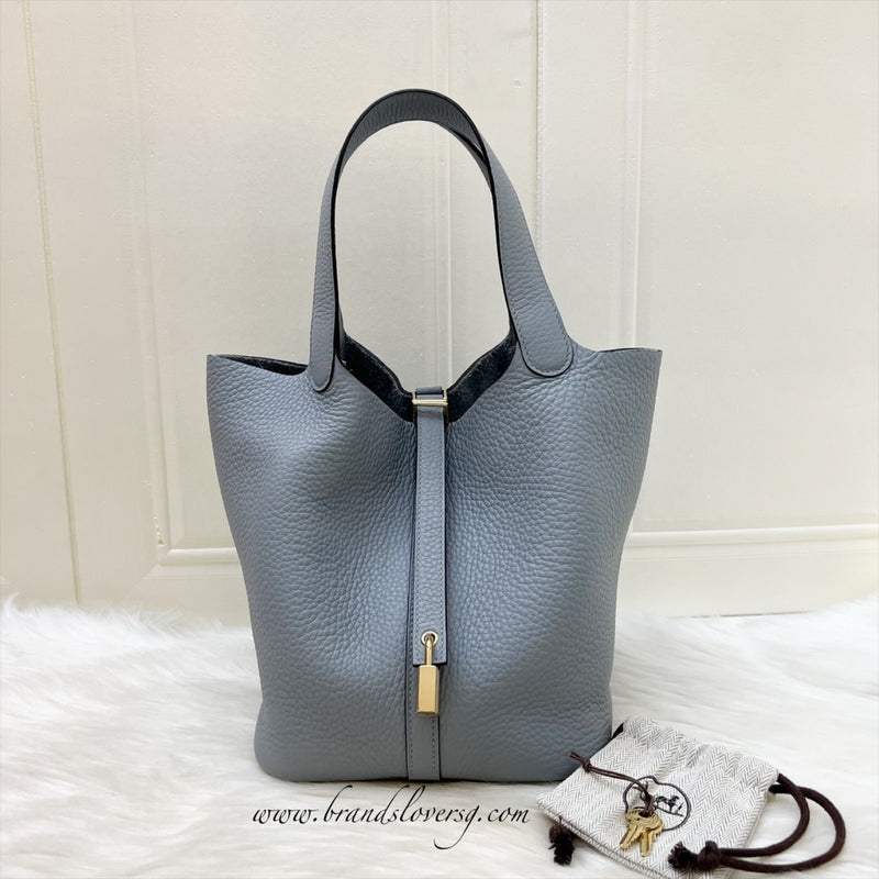 [Local Set - Mar 2025] Hermes Picotin 22 in Gris Panti Clemence Leather and Permabrass HW