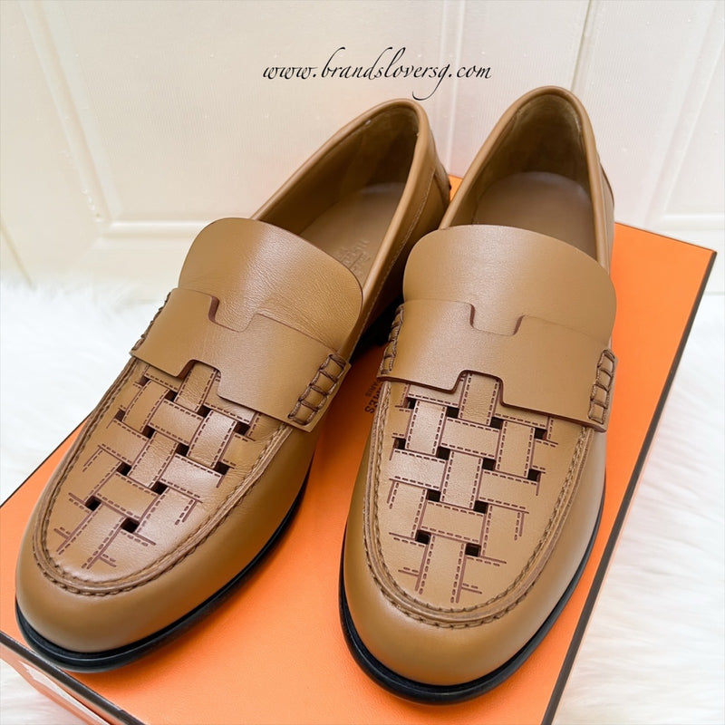 Hermes Mocassins Femme Kennedy Mosaique in Natural Leather