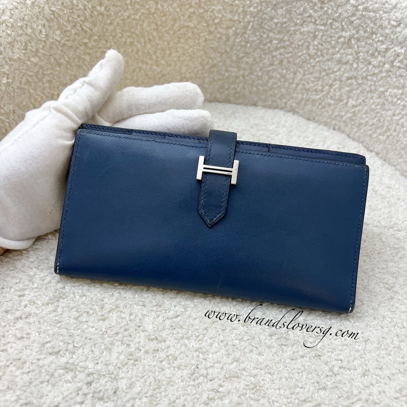 Hermes Bearn Long Bifold Wallet in Blue Leather and PHW