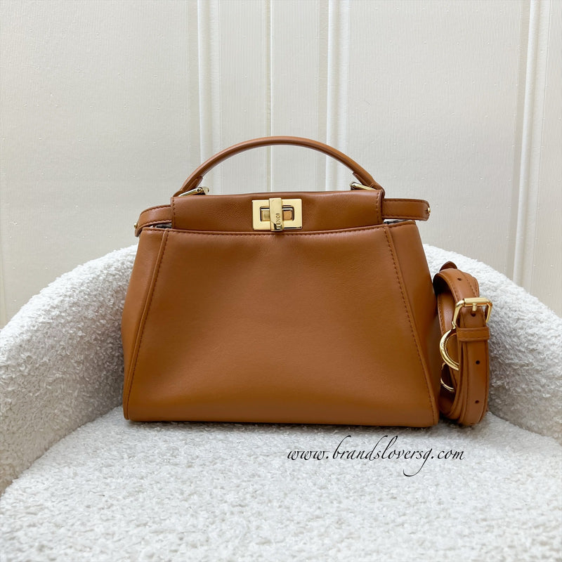 Fendi Mini Peekaboo in Brandy and White Lambskin and GHW