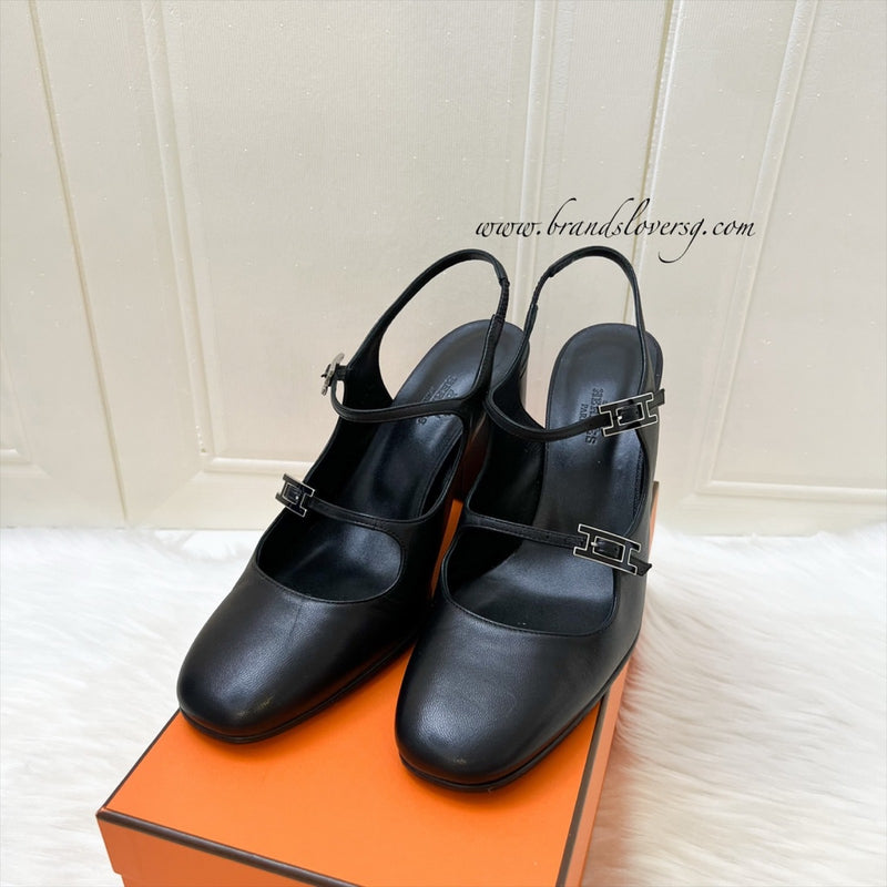Hermes Escarpin Jackie 90 Slingback Pump in Black Chevre Leather