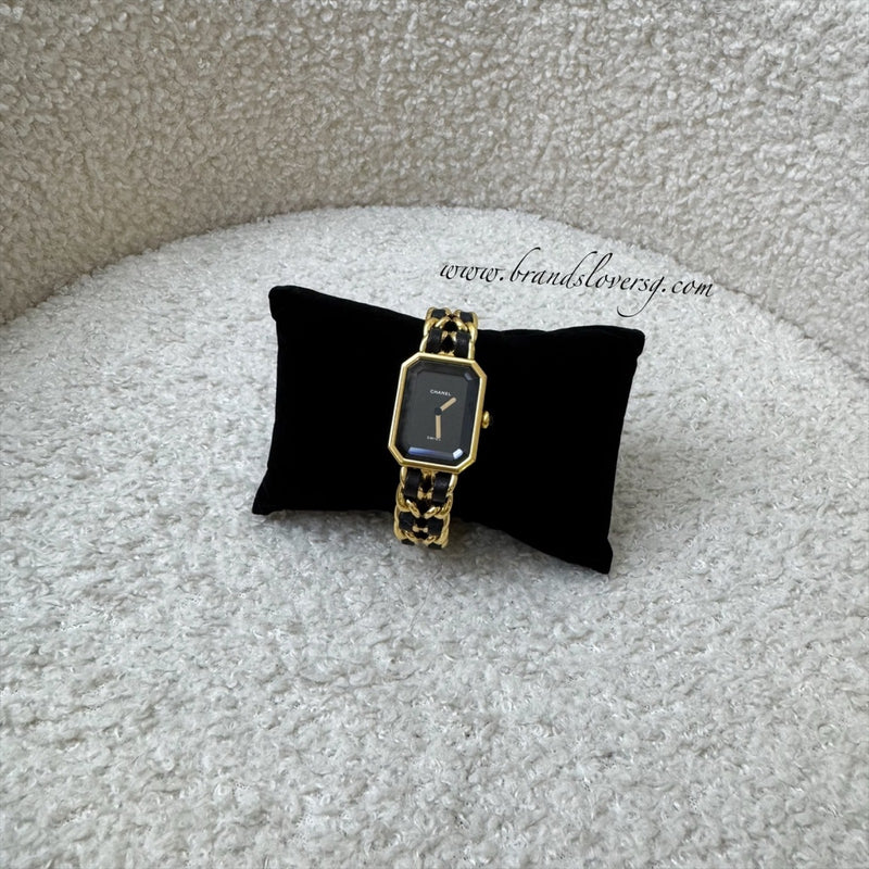 Chanel Vintage Premiere Watch in 24K GHW and Black Leather Size M (Year 1991)