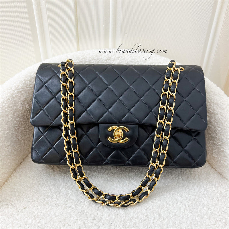 Chanel Vintage Medium Classic Flap CF in Black Lambskin 24K Plated GHW