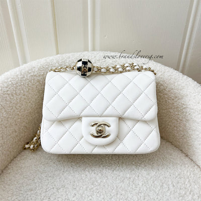 Chanel 23C Pearl Crush Mini Square Flap in White Lambskin LGHW