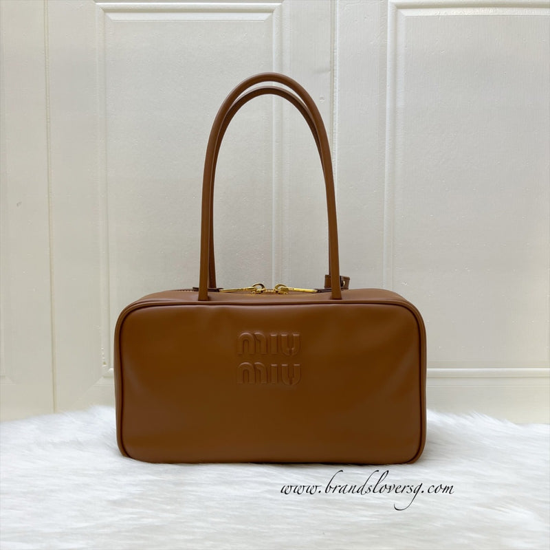 Miu Miu Medium Beau Top Handle Bag in Cognac Calfskin