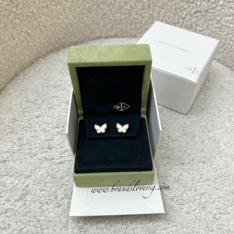 Van Cleef & Arpels VCA Sweet Alhambra Butterfly Ear Studs with Mother of Pearl MOP in 18K Yellow Gold (Ref: VCARN5JM00)