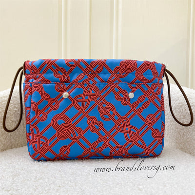 Hermes Fourbi 20 Pouch / Handbag Insert in "Noeud Marin" Bleu Frida / Fauve Printed Silk