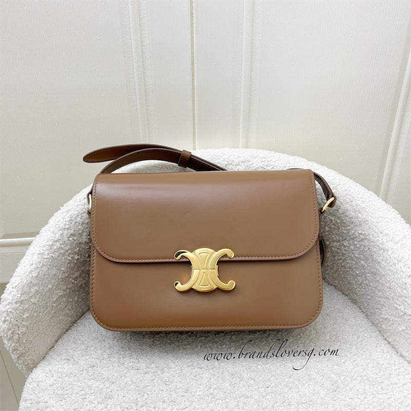 Celine Classique Triomphe Flap Bag in Bronze (Caramel) Shiny Calfskin and GHW