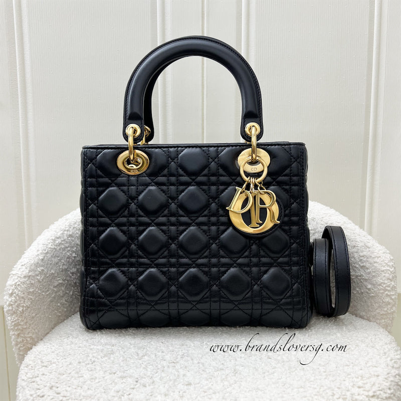 Dior Medium Lady Dior in Black Lambskin and GHW