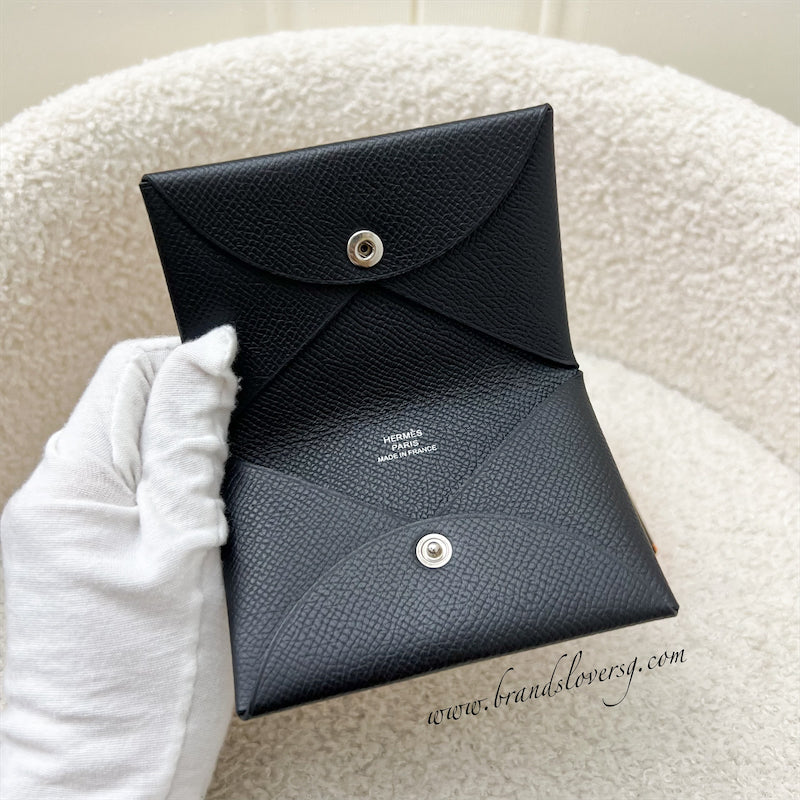 Hermes Calvi Card Holder in Noir Black Epsom Leather