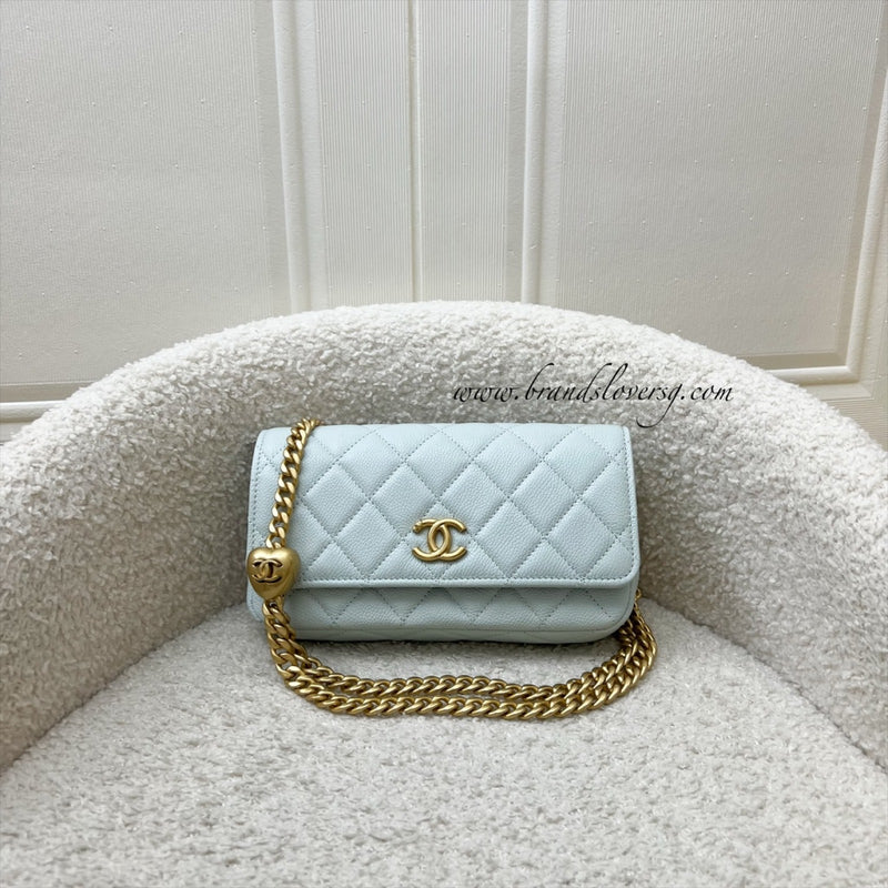 Chanel 24P Phone Holder Belt Bag with Adjustable Heart Chain in Mint Green Caviar and AGHW (Model: AP3762)