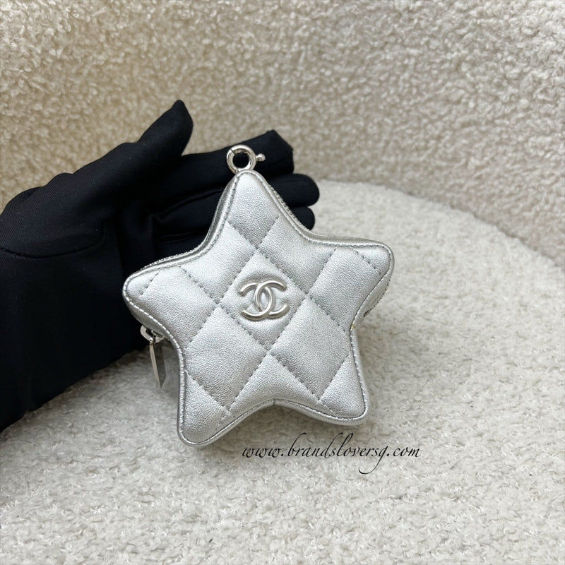 Chanel VIP Gift 24C Star Pouch Charm in Iridescent Silver Lambskin and SHW