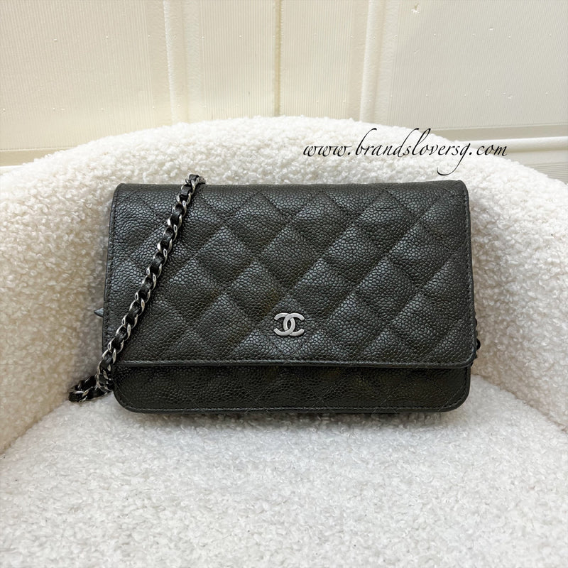 Chanel Classic Wallet on Chain WOC in Charcoal Grey Caviar and RHW