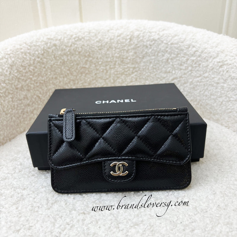 Chanel Flat Zipped External Slots Card holder in Black Caviar and LGHW