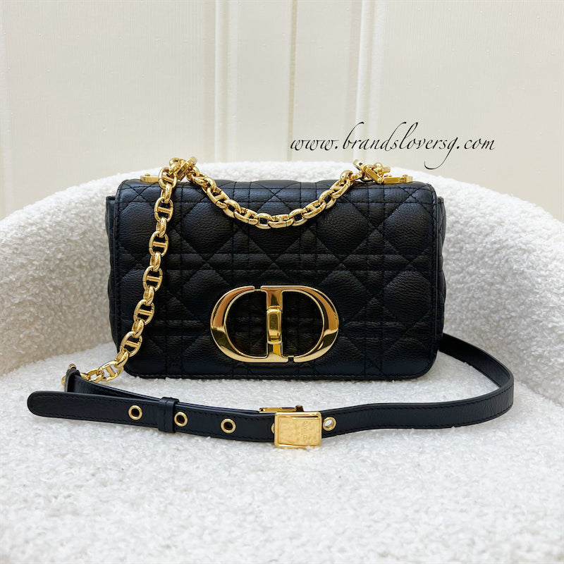 Dior Small Caro Flap Bag in Black Calfskin and GHW