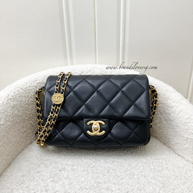 Chanel 22A Twist Your Buttons Small Flap in Black Caviar and AGHW