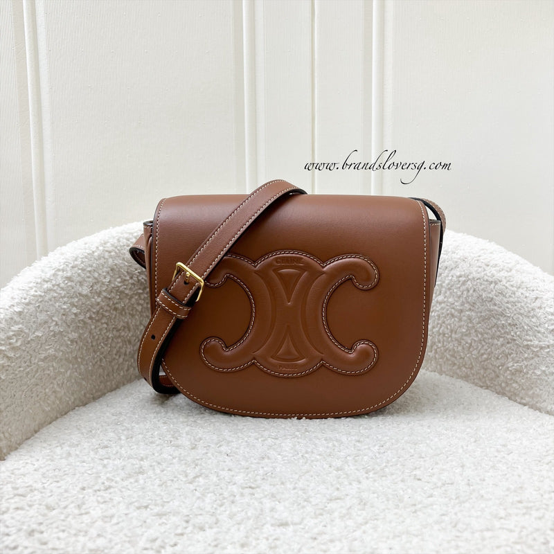 Celine Medium Folco Bag in Tan Calfskin and GHW