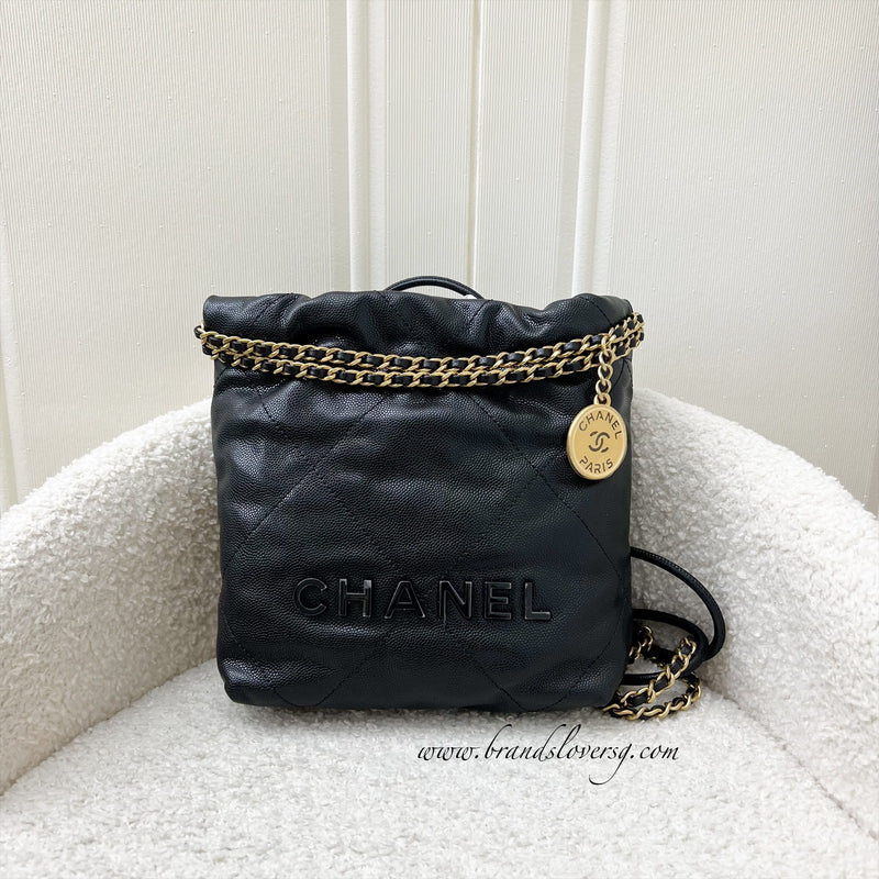 Chanel 22 So Black Mini Hobo Bag in 23K Black Caviar and GHW