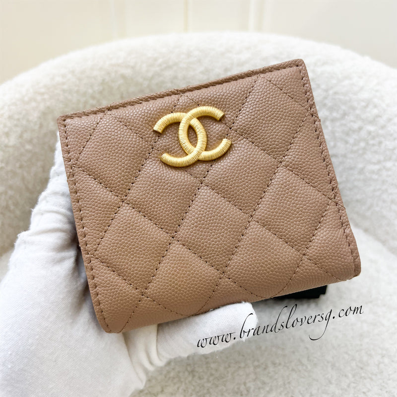 Chanel 23B Bifold Compact Wallet in Dark Beige Caviar and AGHW