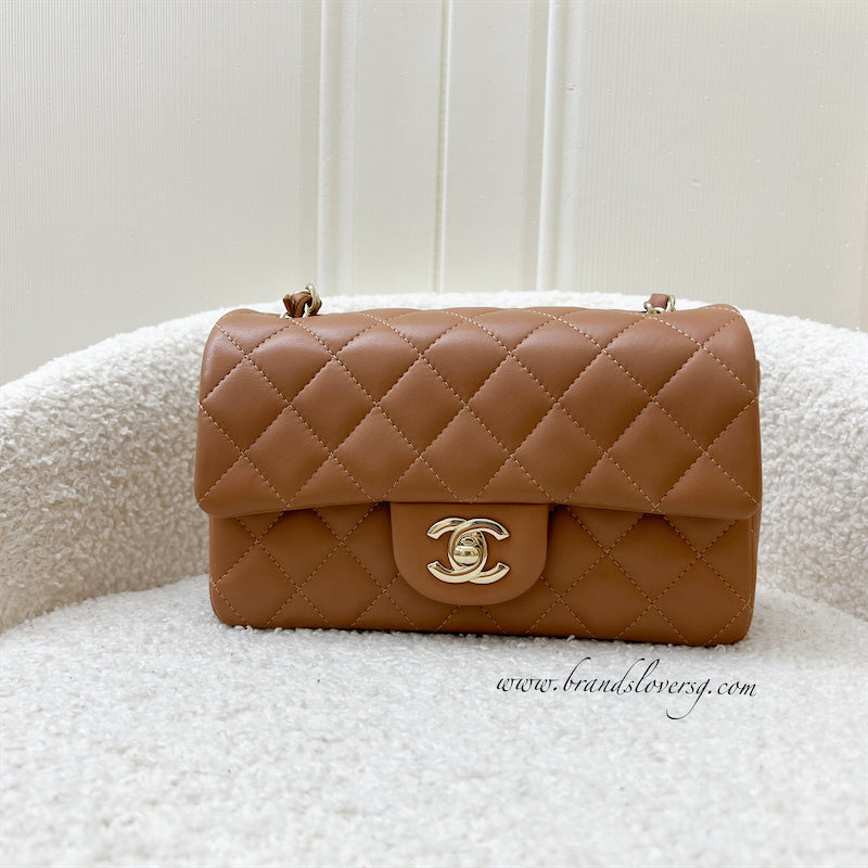 Chanel Classic Mini Rectangle Flap in 21P Caramel Lambskin and LGHW