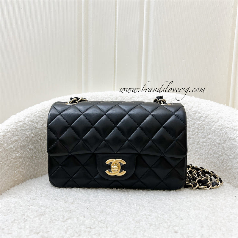 Chanel Classic Mini Rectangle Flap in Black Lambskin and LGHW