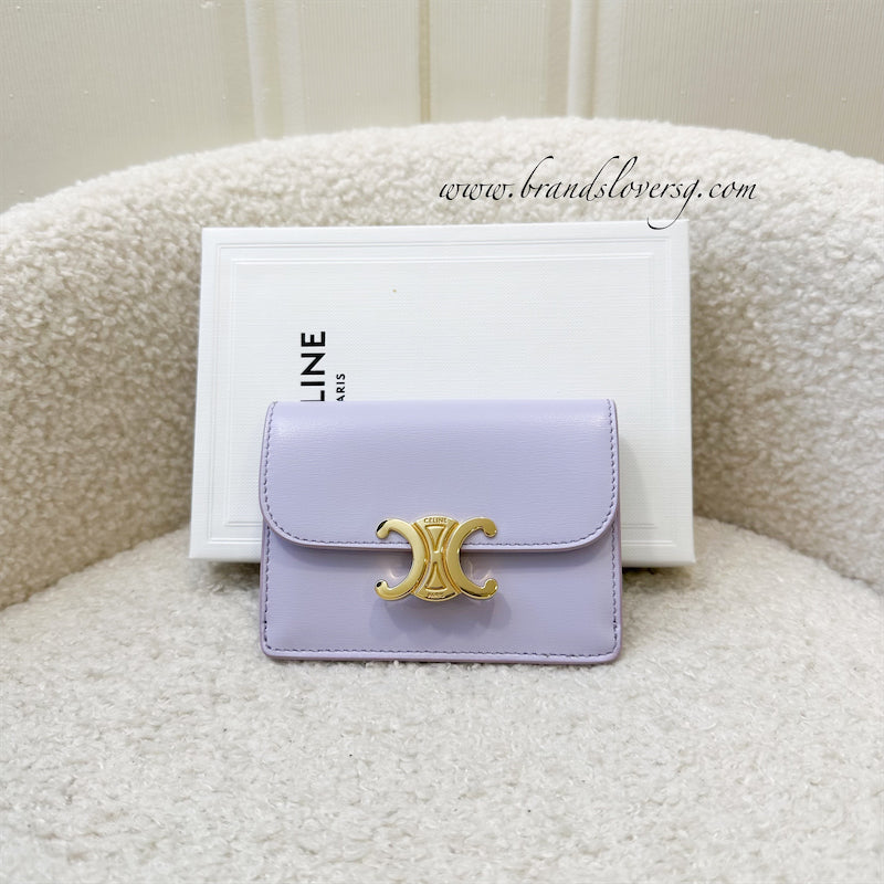 Celine Triomphe Flap Card Holder in Purple Lilac Calfskin GHW