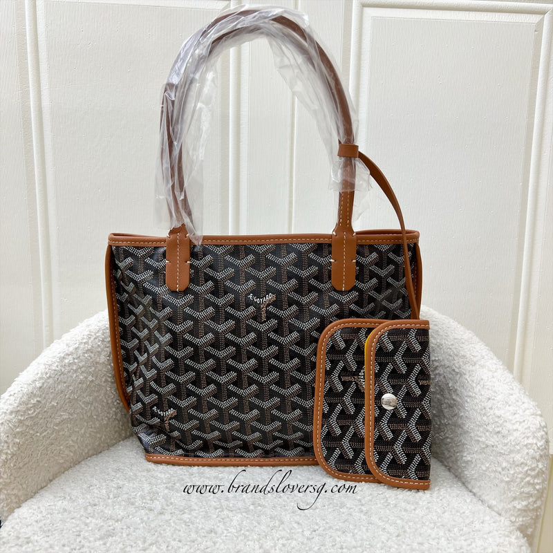 Goyard Mini Anjou in Black Goyardine Canvas with Camel Trim