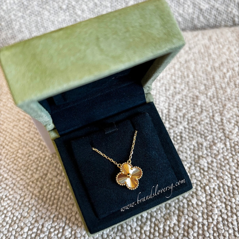 Van Cleef & Arpels VCA Vintage Alhambra Guilloché Pendant Necklace in 18K Yellow Gold