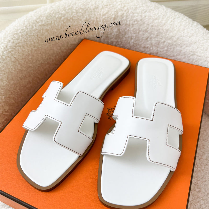 Hermes Oran Sandals in White Calfskin Size 35.5