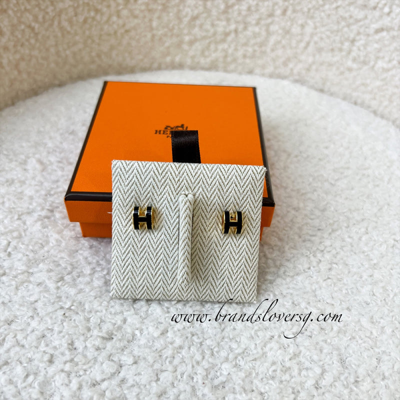 Hermes Mini Pop H Earrings in Noir and GHW