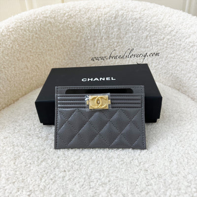 Chanel Boy Flat Card Holder in Dark Grey Caviar AGHW