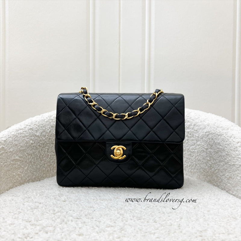 Chanel Vintage Medium Square Flap in Black Lambskin and 24K Gold Plated HW