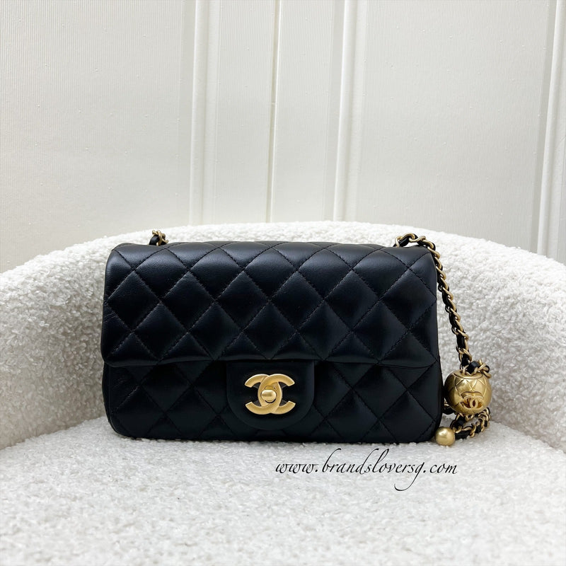 Chanel Classic Pearl Crush Mini Rectangle Flap in 23C Black Lambskin and AGHW