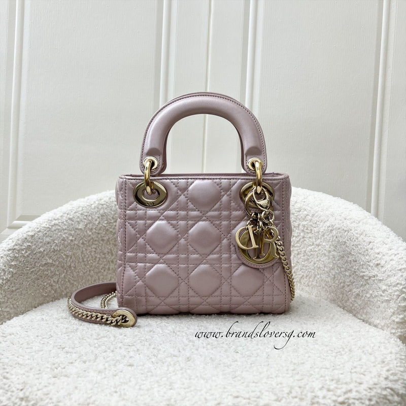 Dior Mini Lady Dior in Iridescent Pearly Pink Lambskin and LGHW