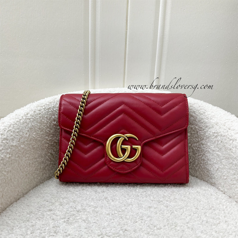 Gucci Marmont Wallet on Chain WOC in Red Calfskin AGHW