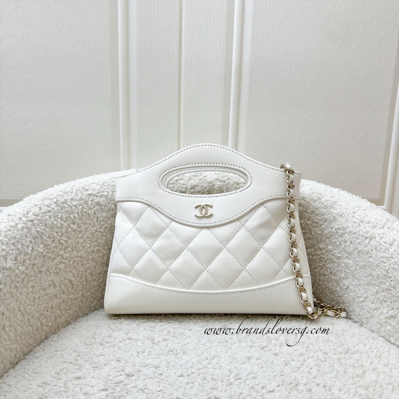 Chanel 31 Nano Shopping Bag in White Shiny Calfskin and LGHW (Model: AP3656)