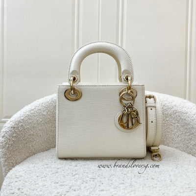 Dior Lady Dior Mini in White / Cream Lizardskin and LGHW