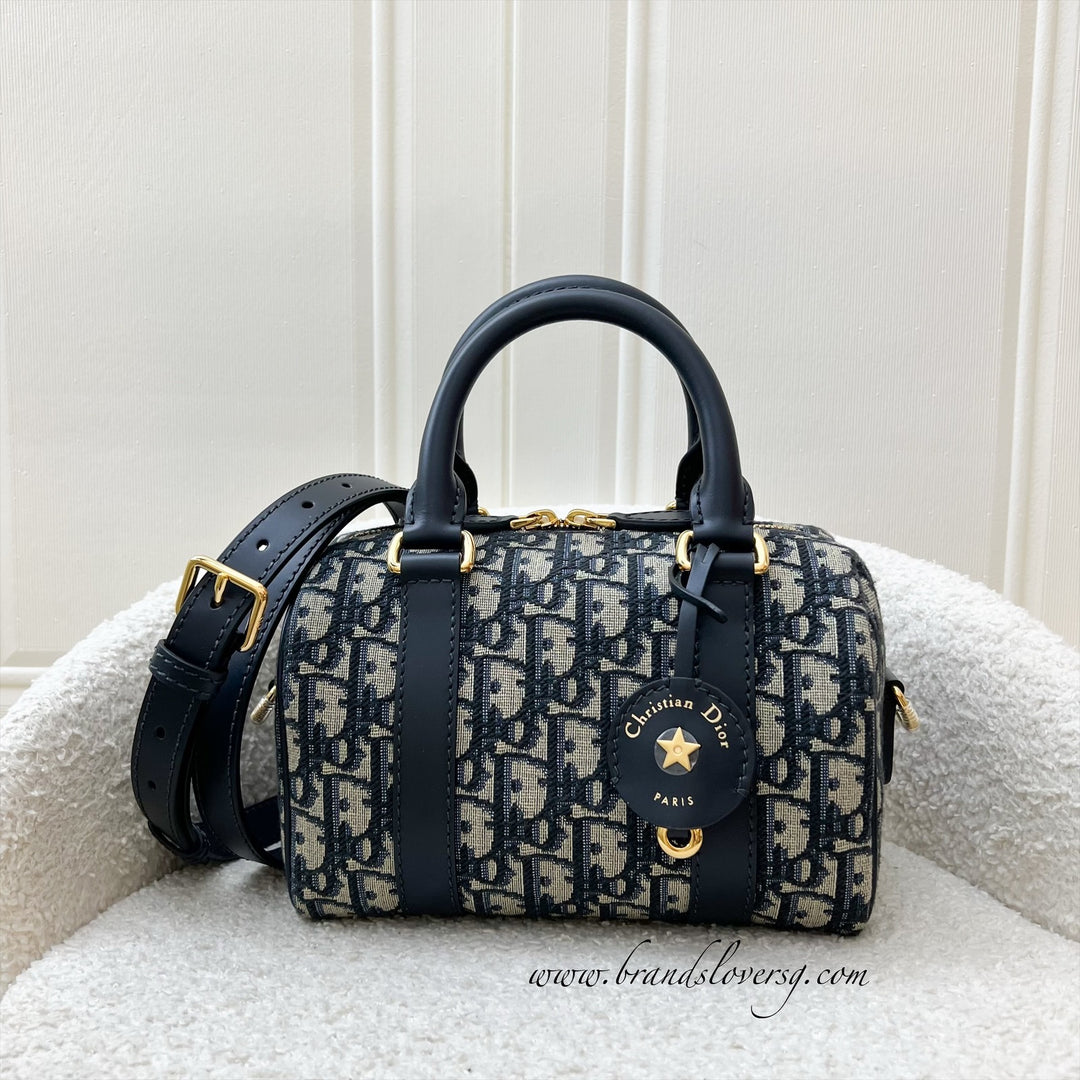 Dior Groove 20 Bowling Bag in in Navy Dark Blue Oblique Jacquard