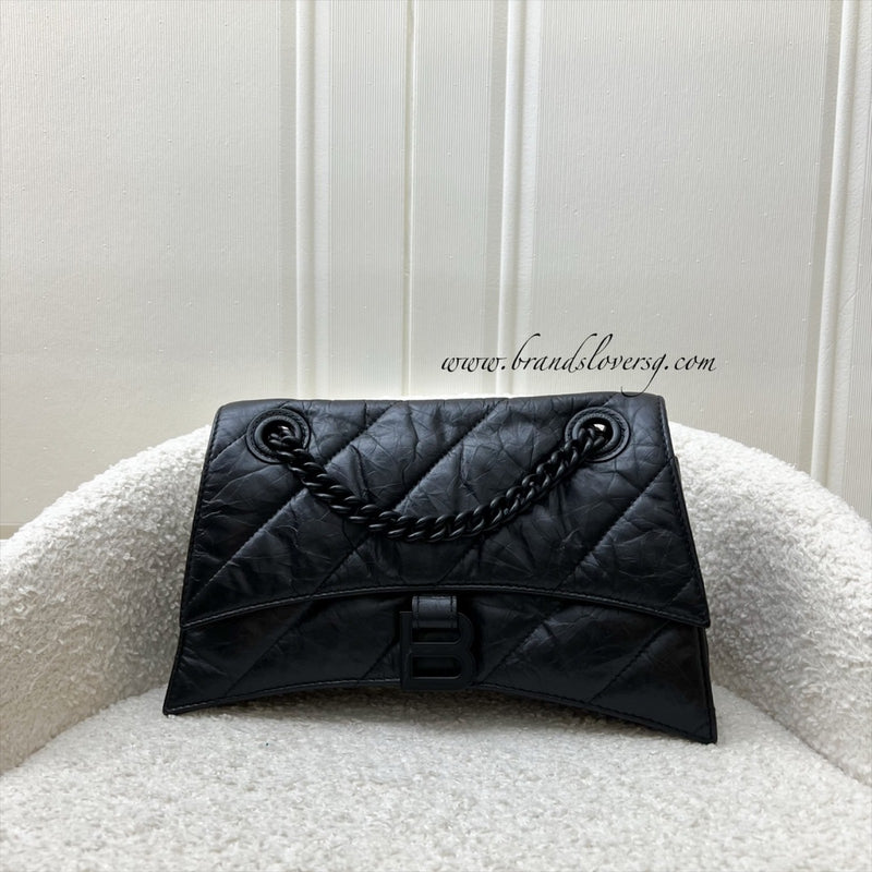 Balenciaga Crush Small Chain Bag in Quilted Black Crushed Calfskin and BHW