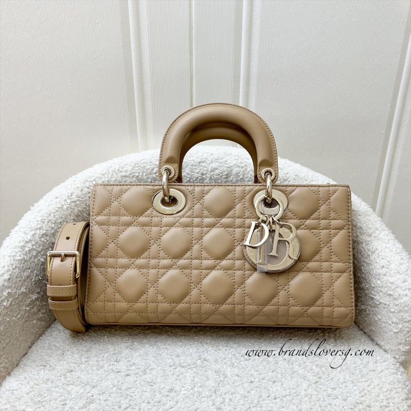 Dior Medium Lady D-Joy Bag in Biscuit (Milk Tea Beige) Cannage Lambskin and LGHW (Model: M0540ONGE)