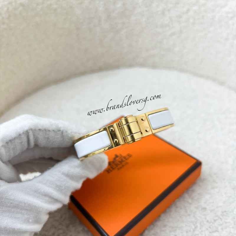 Hermes Charniere Bracelet in White Blanc Enamel and GHW