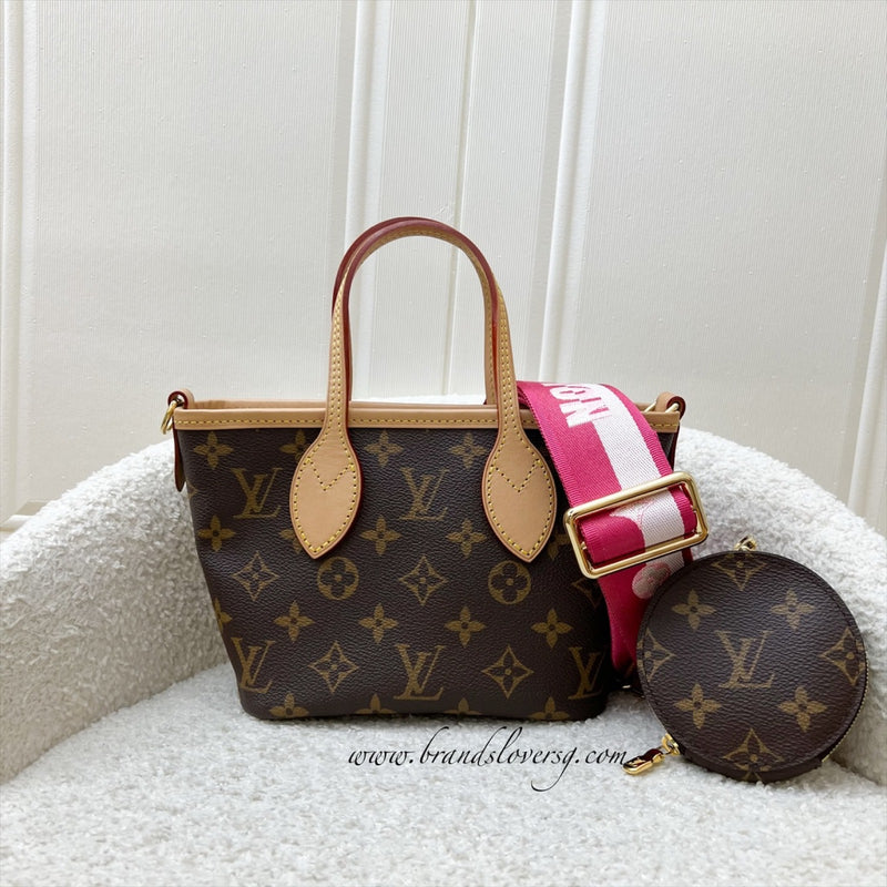 Louis Vuitton LV Neverfull BB with Rose Peony Strap in Monogram Canvas and GHW