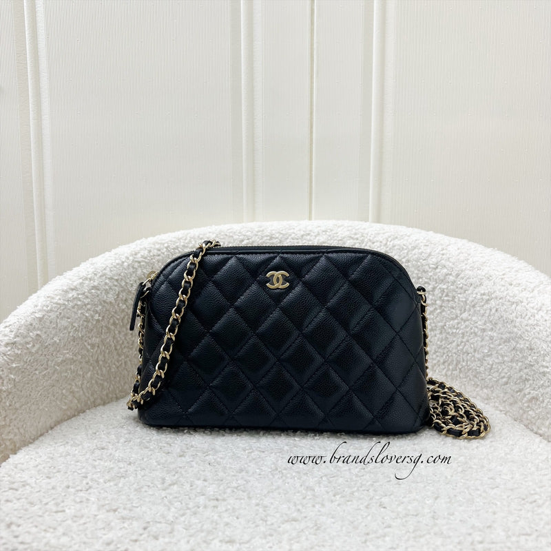 Chanel 24S Medium Pouch / Clutch with Chain in Black Caviar and LGHW