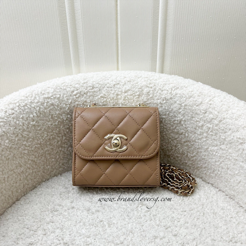 Chanel Trendy CC Micro Bag / Clutch on Chain in 22B Beige Lambskin and LGHW